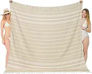 Oversized Turkish Beach Towel Blanket XXL Cotton Sandproof Towels Boho Woven Extra Large Big Sand Free Giant Throw Thick Blankets Huge Quilt XL Picnic Camping Necessities Cloud for Adult Gifts Beige