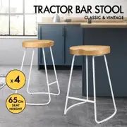 ALFORDSON 4x Bar Stools 65cm Tractor Kitchen Wooden Vintage Chair White
