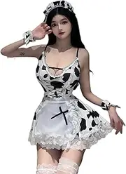 [JINZIJINYU] Lingerie for Women Uniform Cow Black and White Sexy Suit Maid Princess Temptation Nightgown Tights