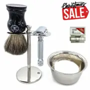 5 PC BADGER BRUSH MEN DE SAFETY RAZOR SHAVING SET CHRISTMAS GIFT