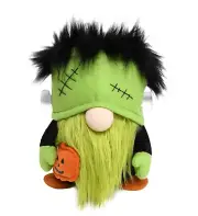 10"H Plush Frankenstein Gnome LED Color Light-up Nose B/O 4-Hr Timer 73753
