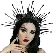 JeVenis Sliver Stars Halo Crown Headband Gothic Goddess Tiara Crown Sunburst Headband Wedding Festival