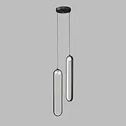 TONFON 2-Lights Black Long Ring Pendant Light Linear Metal Chandelier with White Acrylic Shade Modern LED Hanging Light for Kitchen Island Living Room Bedroom Bedside Dining Room Hallway Ceiling Light