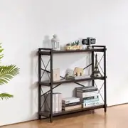 Metal Bookshelf Rustic Bookshelf 3-Tier for Living room Bedroom & Office