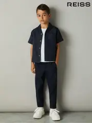 Reiss Navy Japane 3-9 yrs Twill Cuban Collar Shirt (AB7421) | $55