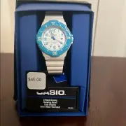 Casio White and Blue Rotating Bezel 100m Water Resistant Women’s Watch NEW Boxed