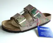 new BIRKENSTOCK Leather Sandals Slide ARIZONA Flower Crush Taupe US8 EU39 UK6 N