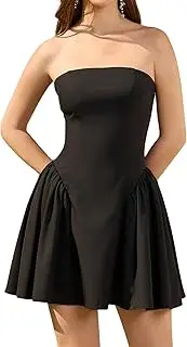 [Colysmo] Women Tube Top Mini Dress Off Shoulder Strapless Going Out Party Beach Short Sundress, Black, Large