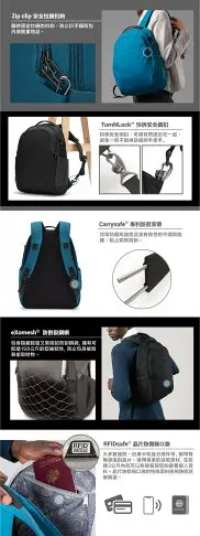 澳洲《Pacsafe》Metrosafe LS350 ECONYL® Fabric 都市防盜後背包（15L）40134530 潮汐藍