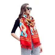 ANYYOU 100% Merino Wool Orange Native Tribe Silk Satin Large Winter Scarf Pashmina Shawl Bandana Perfect For Women Ladies Fashion Style