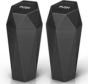 Car Cup Holder Trash Can, Car Trash Can with Lid, Mini Portable Trash Bin for Cars, Small Automatic Garbage Bin, Leakproof Cup Holder Trash Bin for Auto,Home,Office,Car Accessories (2, Black)
