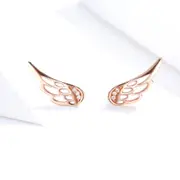 Solid 925 Sterling Silver Free Me Angel Wing Rose Gold Stud Earrings