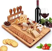 FXNFXLA Small Charcuterie Boards, Bamboo Cheese Board and Knife Set, Chopping Board, Meat Charcuterie Platter Serving Tray, Perfect Wedding and Housewarming Gift