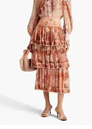 BRAND NEW ZIMMERMANN FLORAL SILK TIERED MIDI SKIRT SZ 0 RRP $950