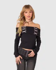 EDIKTED Womens Queen B Fold Over Top BLACK