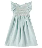 [Bonpoint] Bonpoint Emeraude embroidered linen dress Y 14 blue