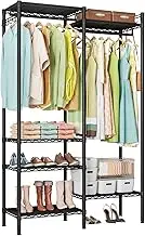 Fuyoula Clothes Rack Clothing Rack with 6 Shelves, Heavy Duty Garment Rack with Adjustable Shelves and Hanging Rods