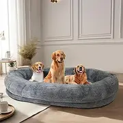 BingoPaw Large Human Dog Bed: Large Bean Bag Mat for Humans BeanBag Dog Bed with Cozy Blanket Human-Sized Large Dog Bed for Adults, Pets Grey (170x110x35cm)