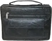 [CTM] Leather Bible Cover Case with Zippered Pockets and Handle, Black