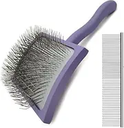 Slicker Brush for Dogs & Pet Comb Value Kit,Large Dog Slicker Brush for Goldendoodles Poodles Doodle with Ergonomic Solid Wooden Handle Best Extra Long Pin Dog Grooming Brush Haired Dogs (purple)