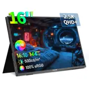 16'' 2.5K Portable Monitor, 144Hz 2560 * 1600P QHD Portable Laptop Monitor, HDR