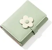 [Generic] Small Wallet for Girls Women Tri-Folded Wallet Cash Pocket Flowers Print Card Holder Coin Purse with ID Window Elegant Youthful and Cute, Green, Cute，Fashion