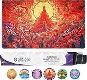 MTG Playmat 24x14 Inches – Magic The Gathering Playmat with Original Handcrafted Art, Non-Slip TCG Playmat with Rubber Bottom and Stitched Edges, Commander TCG Rollable & Foldable Card Mat (Red BM)