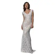 JOVANI 5239 NEW Wedding White Lace Formal Dress Gown 14