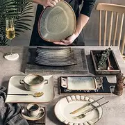 Vintage Dinnerware Set, 28-Piece Dishes Dinner Sets, Porcelain Dinnerware Set, Irregular Tableware with Dinner Plates, Dessert Plates, Coffee Cup and Saucer, Oven Safe, Service for 8 Beauty Comes
