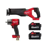 Milwaukee Reciprocating Saw + Impact Wrench 18V Li-Ion Cordless + (2) Batteries