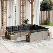 Patio Furniture Sets 11 Piece Garden Sofa Set with Cushions Grey Poly Rattan