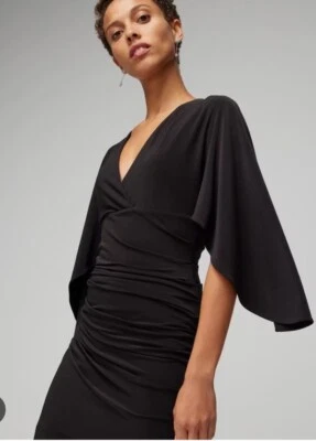 Flutter Sleeve Ruched Dress LBD M Jersey NWT White House Black Market