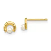 14k Yellow Gold Madi K White Button Freshwater Cultured Pearl Circle Post Earrin