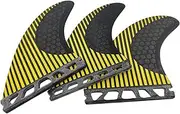 UPSURF Surfboard fin Surfing Single tab/Duoble tab/Duoble tab2 fin Tri Set fin Thruster M/L Size-Glass Flex Surf Fin Set with Carbon+Fiberglass(Yellow)
