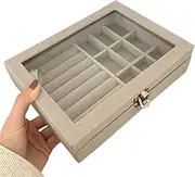 [MAVJXHRB] Earring Organizer Tray With Clear Lid，Rings Display Jewelry Box For Woman，Jewelry Display Organizer Box，Transparent Velvet Ring Necklace Earring Storage Box，Jewelry Trinket Tray Dresser Organizer.(Gre