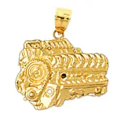 14K Gold Race Car Engine Pendant