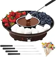Electric Chocolate Fondue Pot Set, 8.8 oz, 4 Forks & 50 bamboo stick- Kitchen Gadgets Kit & Gift Set (Brown)