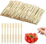 200pcs Bamboo Cocktail Fork Disposable Fruit Pick Natural Wood Tableware Cutlery Two-Tooth Skewer Cure Teeth for Cake Salad Food Party