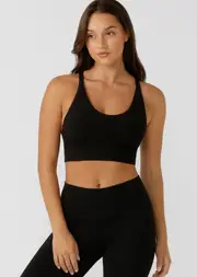[Lorna Jane] Lotus Longline Sports Bra in Black, Size - Small S Black