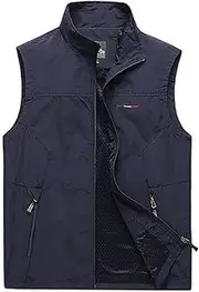 [AKTQL88] Men's Gilet Multi-Pocket Vest Outdoor Casual Fishing Photography Vest Sleeveless Breathable Travel Hiking Jacket