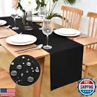 Waterproof Faux Linen Table Runner Farmhouse Black Table Runner 72 Inches Lon