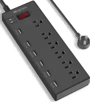 Power Strip, HITRENDS Surge Protector with 6 AC Outlets & 6 USB Charging Ports,
