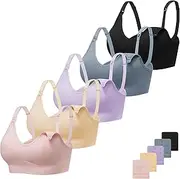 [Angelhood] Ribbed Nursing Bra Wireless V Neck Maternity Nursing Bra Low Cut Bralette Sleeping Breastfeeding with Extenders