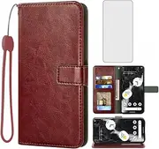 Compatible with Google Pixel 7 Pro 5G Wallet Case Tempered Glass Screen Protector and Leather Flip Cover Card Holder Stand Phone Cases for Pixel7Pro Pixel7 XL Seven 7Pro 6.7 Women Men Brown