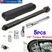 5Pcs 1/4" Drive Click Torque Wrench Ratchet Socket w/ Adaptor Extension Bar Set