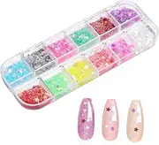 SEWACC Manicure Accessory Box Nail Glitter Flakes 12 Colors Glue Gel or Polish Compatible Glitter for Crafts