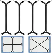 Morcheiong Bed Sheet Fasteners Straps - 4 Pack Adjustable 4 Pcs, Black
