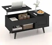 Costway Lift-Top Coffee Table, Flip Top Center Table, Small Coffee Table with Hidden Storage & Open Shelf, Convertible Office Table, Lift Tabletop Dining Table for Living Room (Black)