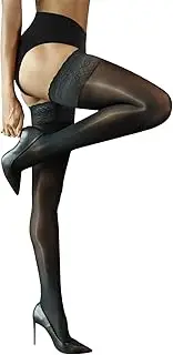 [CHARFOX] Thigh High Stockings, Women's Sheer Highs with Silicone Lace Top, Shiny Stay Up Silk Lingerie Stockings for Dating