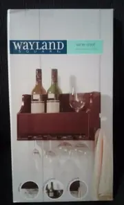 Wayland Square Expresso Wall Mounted Wine Shelf Glass Holder Rack Towel Hook NIB